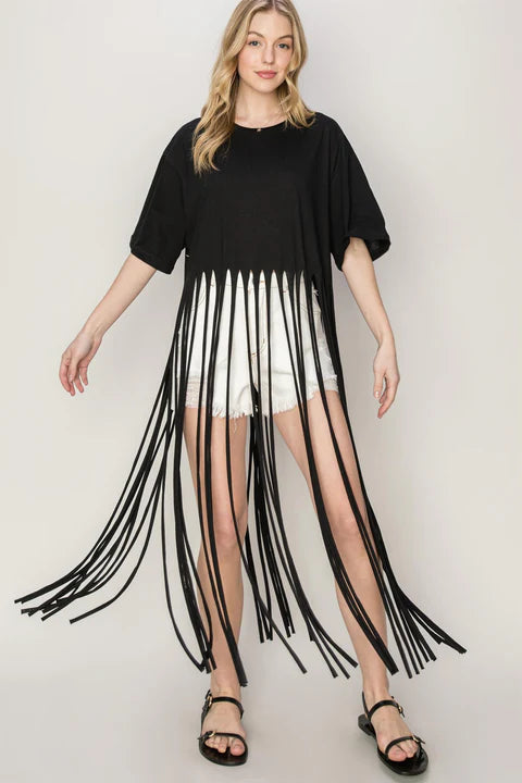 Black Fringe Tee